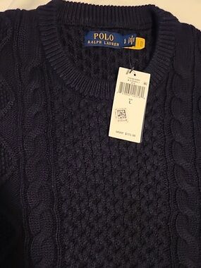 Ralph Lauren POLO Mens Navy Sweater Size Large, NWT, 100% Cotton